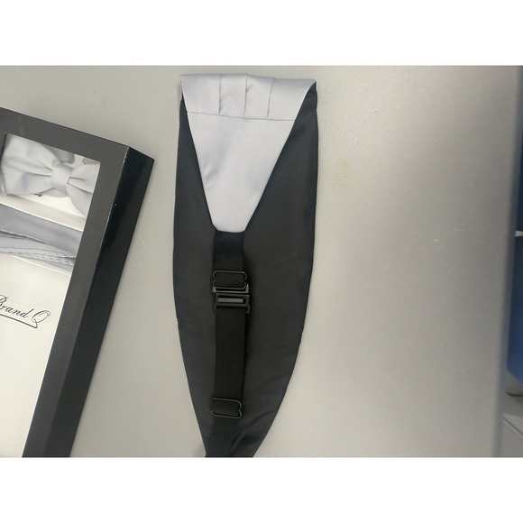 New In Box Brand Q‎ Silver Gray Cummerbund Bowtie Hankie Set Wedding Prom  #5 - Picture 7 of 10